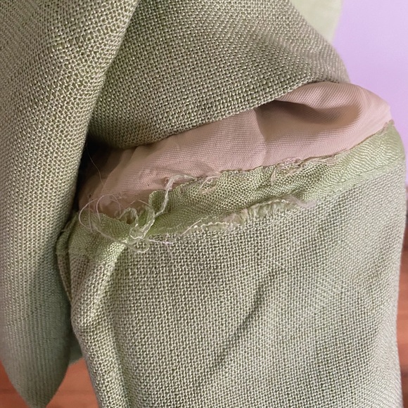 Vintage 60s Dress Peter Pan Collar Linen Twee Spring Green A Line S - Picture 5 of 7
